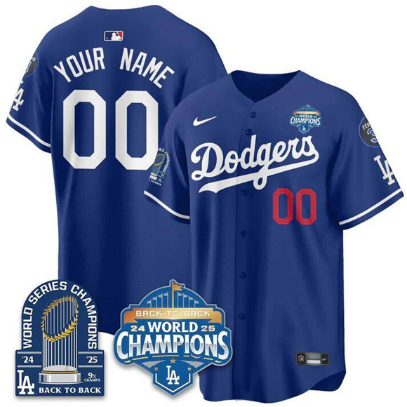 Men's Los Angeles Dodgers ACTIVE PLAYER Custom Royal 2025 World Series Champions 9x Champs Patch Vapor Limited Stitched Baseball Jersey